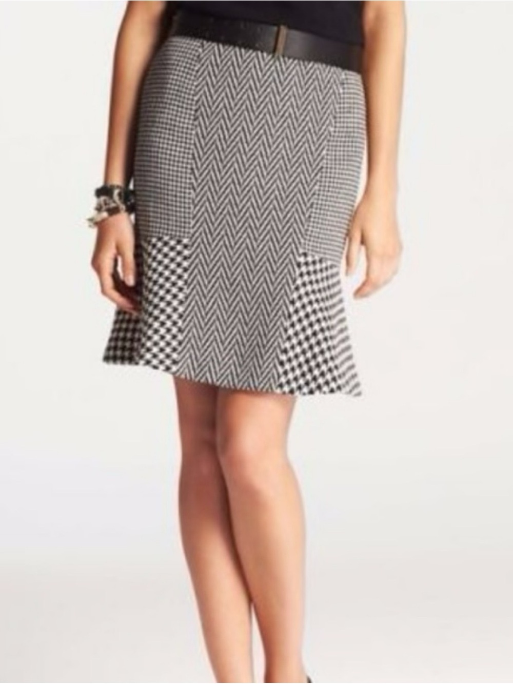 Ann Taylor Black and White Houndstooth Paneled Pencil Skirt